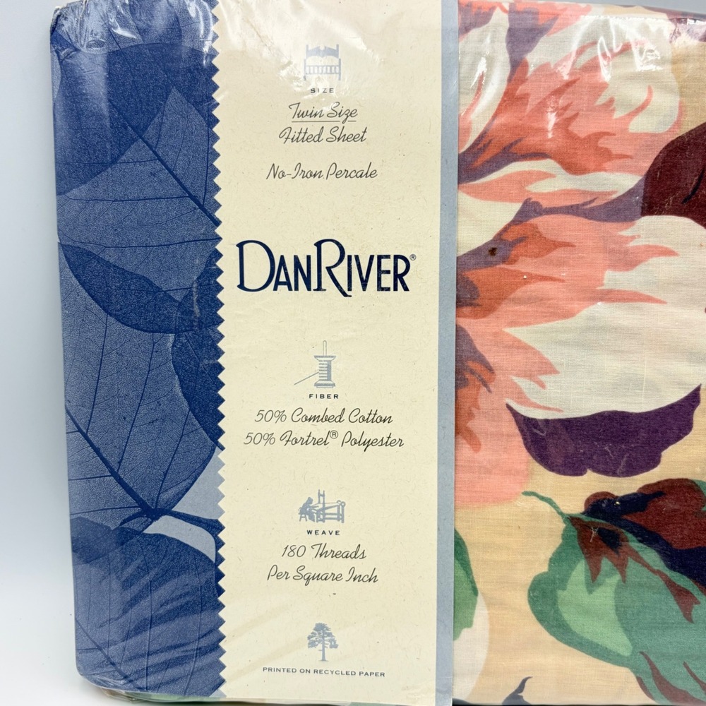 Vintage Dan River American Beauty Twin Fitted Sheet Floral 180TC Made in USA NOS - Picture 2 of 6